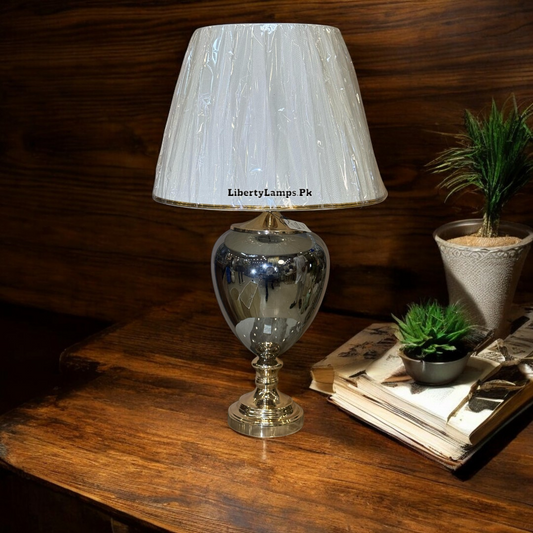 Opulent Glass & Metal Table Lamp with Radiant Fairy Lights (Pair)