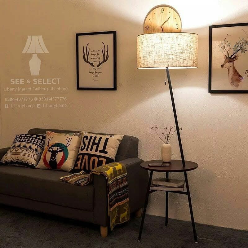 Sleek Floor Lamp with Built-in Table