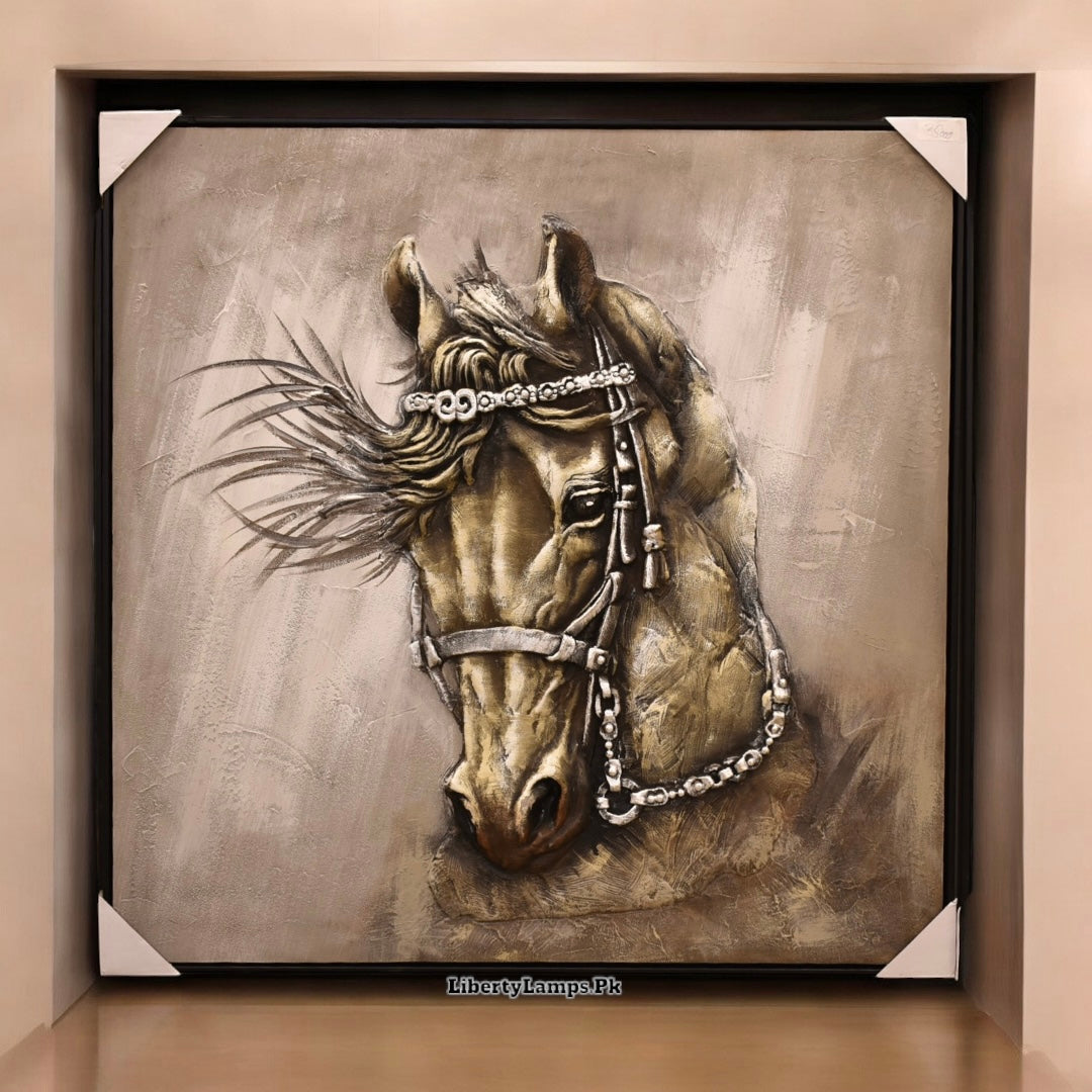 Equestrian Elegance 3D Horse Painting with Frame (42x42 inches)