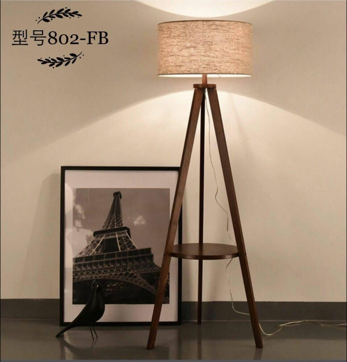 Nordic Glow Wooden Floor Lamp with Built-in Table (Single)