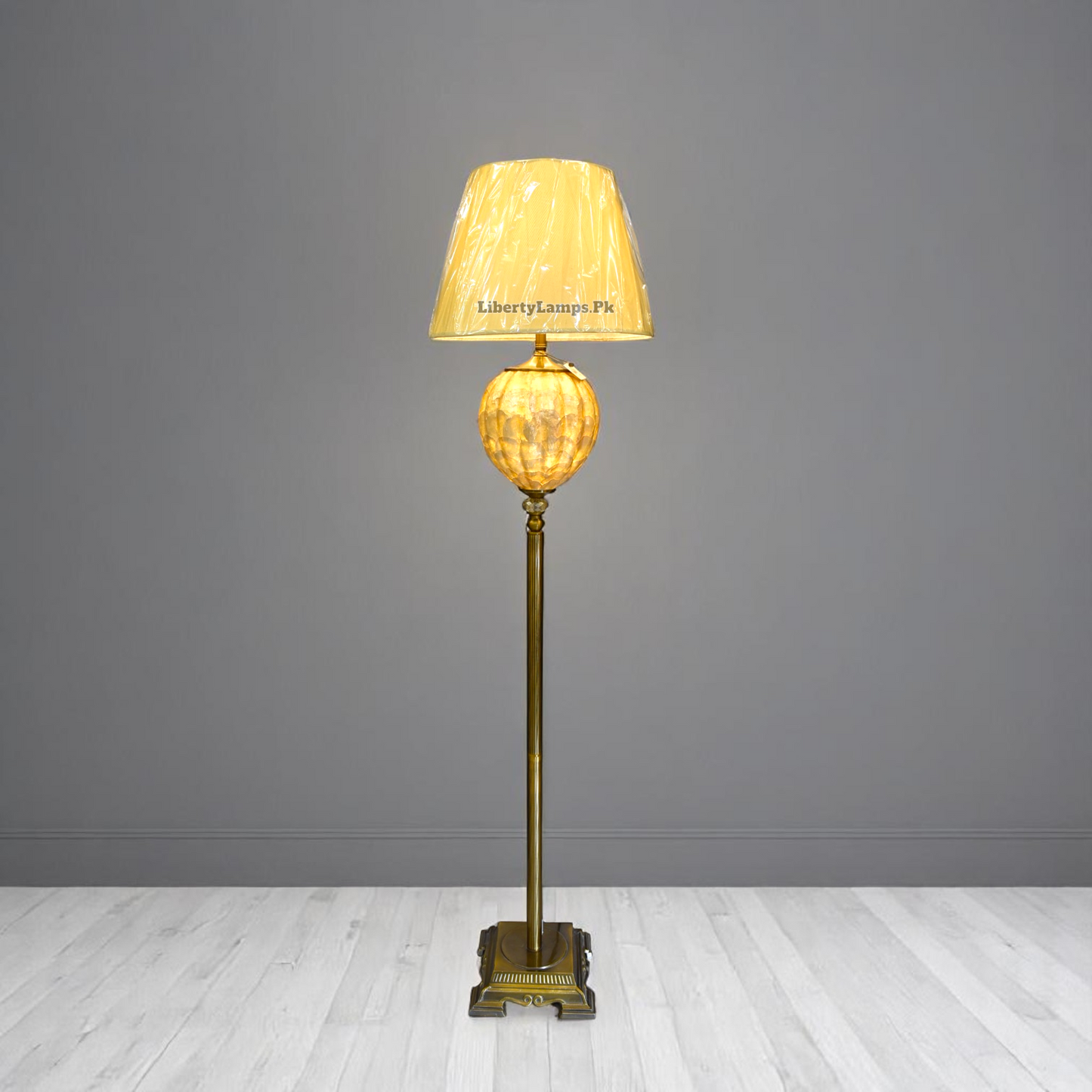 💡 Mother of Pearl Floor Lamp with Casting Base – Double Light, Golden Finish (Single) 💡