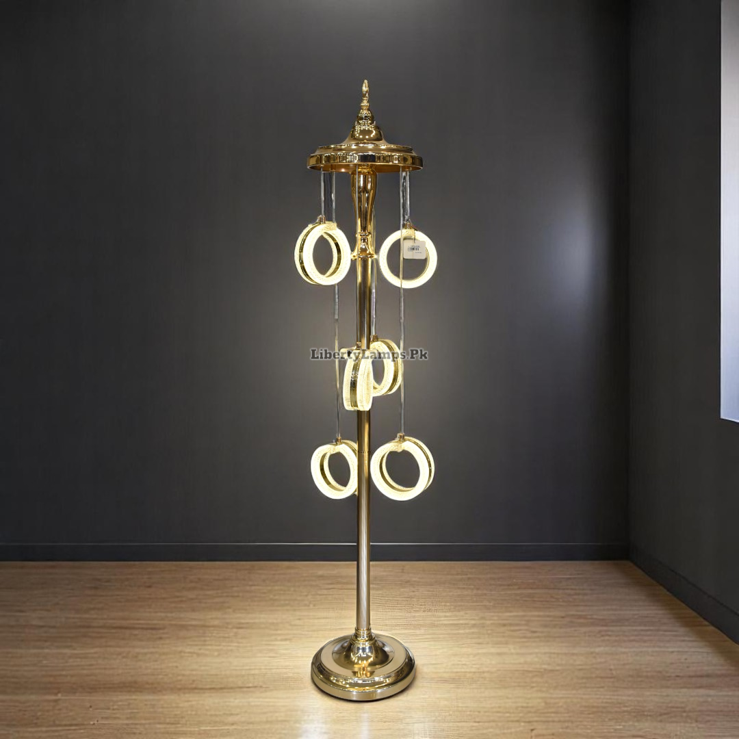 💡 AuraRings Golden LED Floor Lamp – 6 Acrylic Ring Lights (Single) 💡