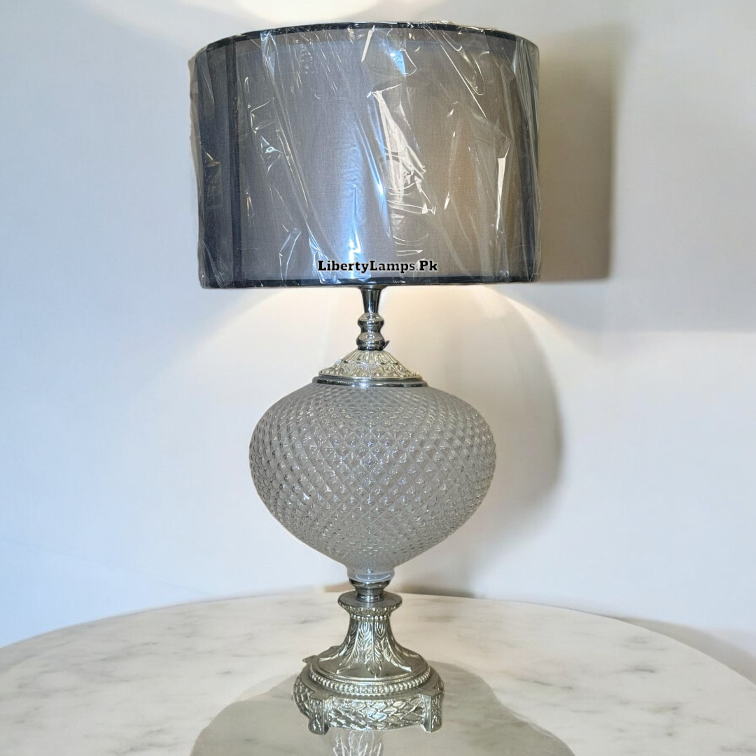 Luxurious 32-Inch White & Gold Check Glass Table Lamp (Pair)