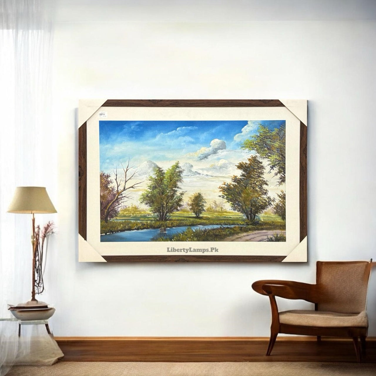 Golden Horizon Handmade Landscape Oil Painting on Canvas (34x46 inches)