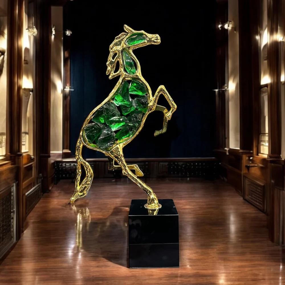 Regal Equine Crystal Horse Decor with Natural Green Stones (Single)
