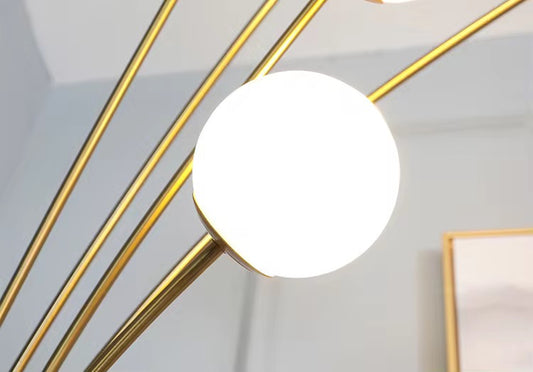 Luna Arc Floor Lamp with 5 Glass Globes & Marble Base – Dull Gold (Single)