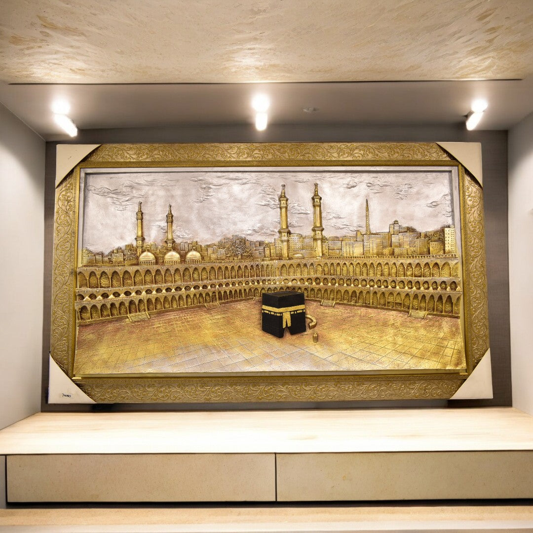 Khana Ka'ba 3D Relief Work Wall Art with Frame (48x72 inches)