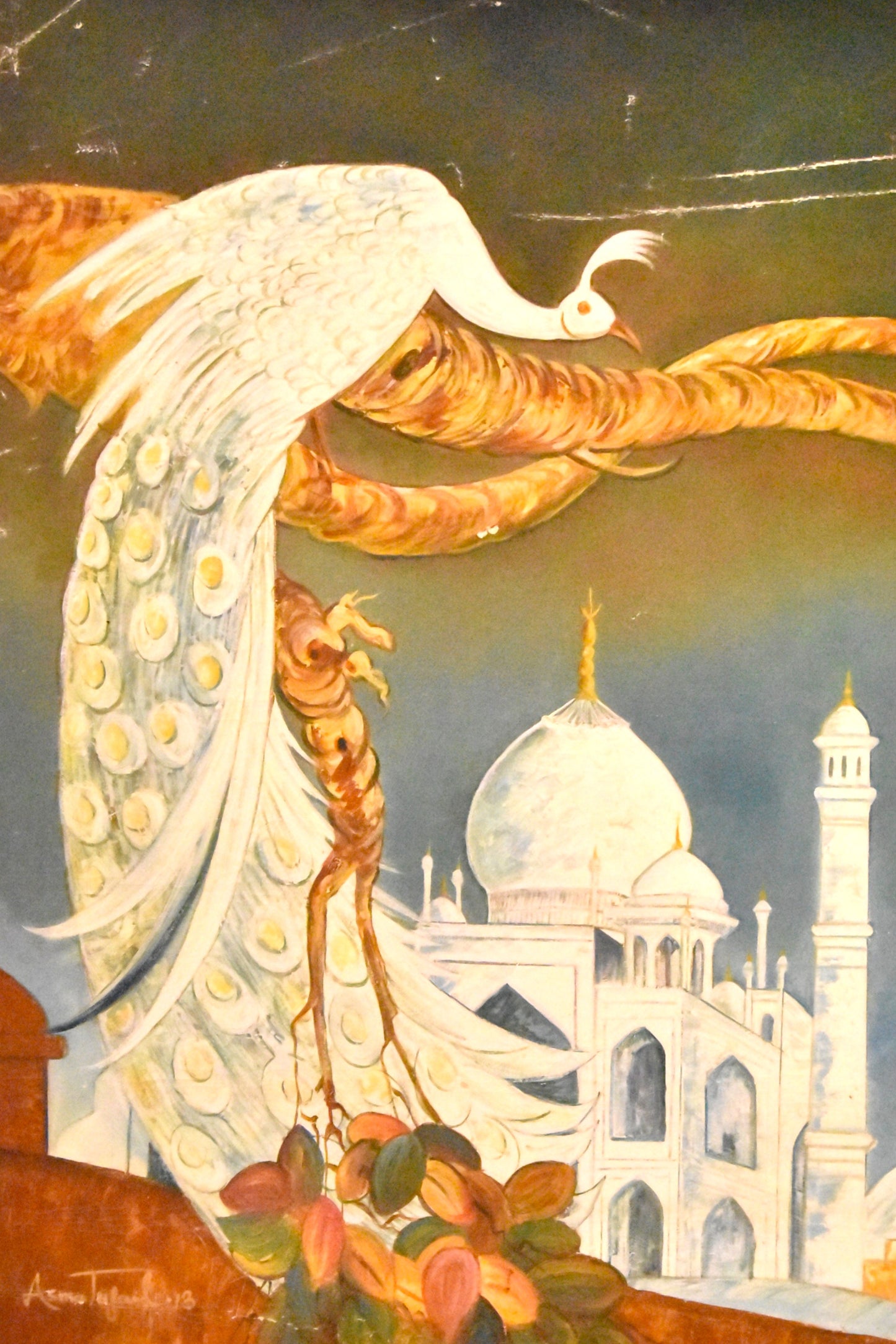 Royal Splendor™ – Peacock in Front of Taj Mahal Oil Painting on Canvas