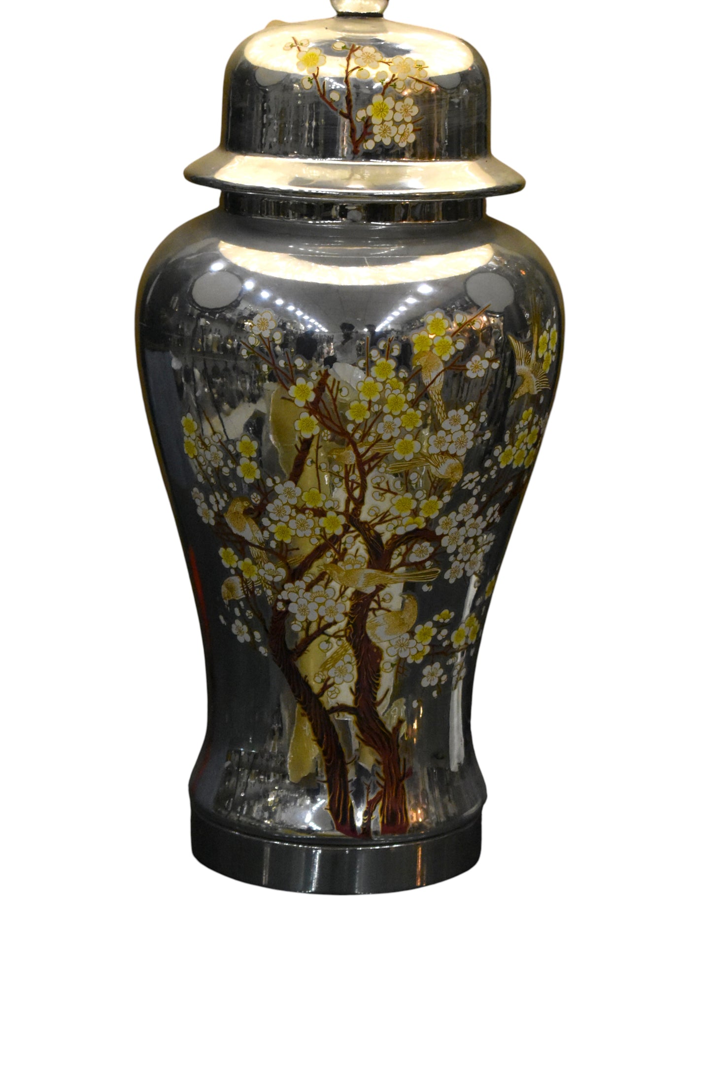Flora Lumière™ – Porcelain Silver Flower-Print Lamp Pair