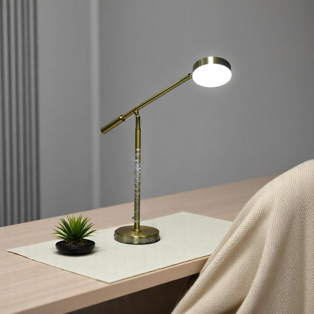Dull Gold Study Table Lamp with Spot Light – 2 Adjustment Points (Single)