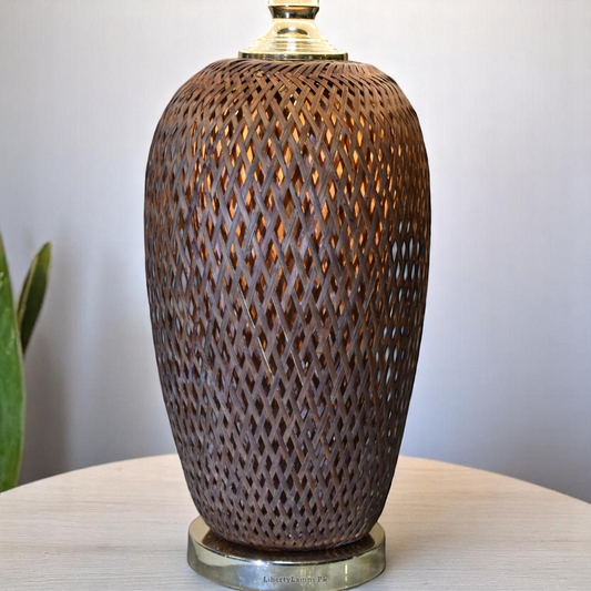 🌟 Dusk Weave – Handmade Cane Table Lamp with Night Light Inside (Pair)