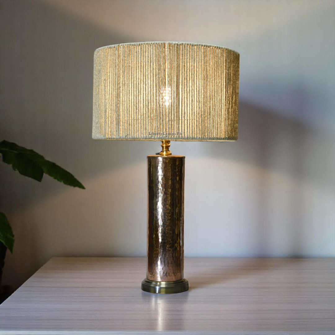 ✨ Copper Cylinder Table Lamps with Cane Shades (Pair)