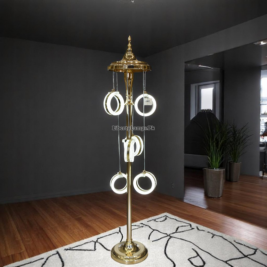 💡 AuraRings Golden LED Floor Lamp – 6 Acrylic Ring Lights (Single) 💡