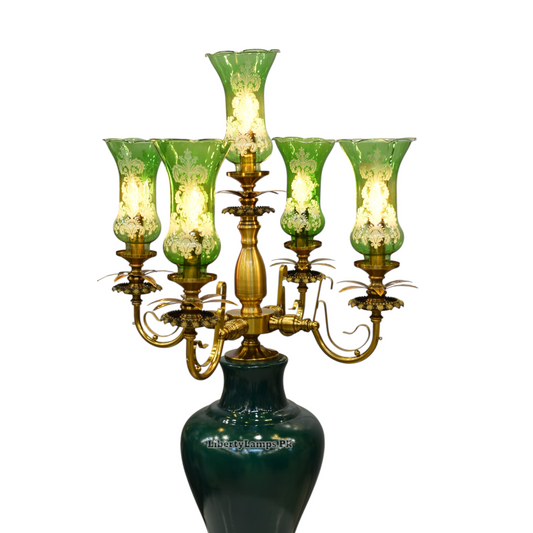 🌿 Irani Green Lala Lamp – 5 Glass Chimney Lights