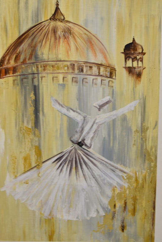 🕊️ Whirling Soul – Sufi Painting – 34x46 Inch Framed Canvas (Single)