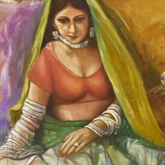 Silent Poise – Figurative Oil Painting on Canvas (24x36 Inch)