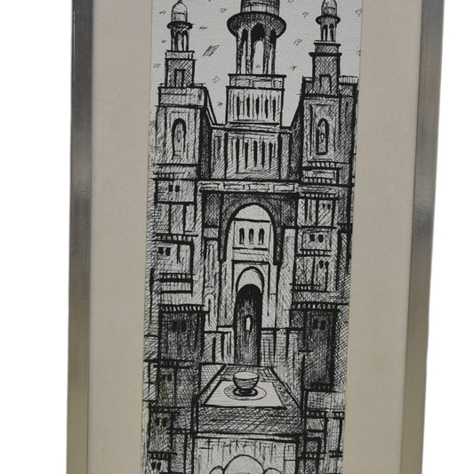 Sacred Lines – Handmade Mosque Pencil Sketch (28x11 Inch)