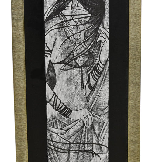 Silent Form – Handmade Figurative Pencil Sketch (28x11 Inch)