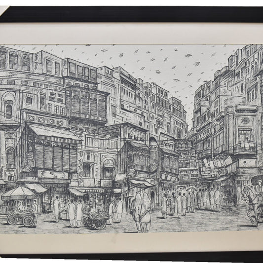 Timeless Streets – Old City Pencil Sketch on Canvas (Single)