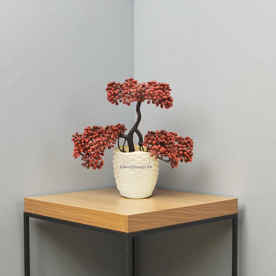 Crimson Bonsai – Red Artificial Plant with Planter (Single)