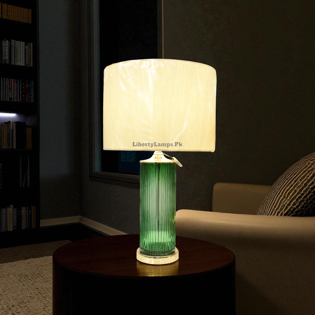 Emerald Glow – Green Glass Table Lamp (Pair)