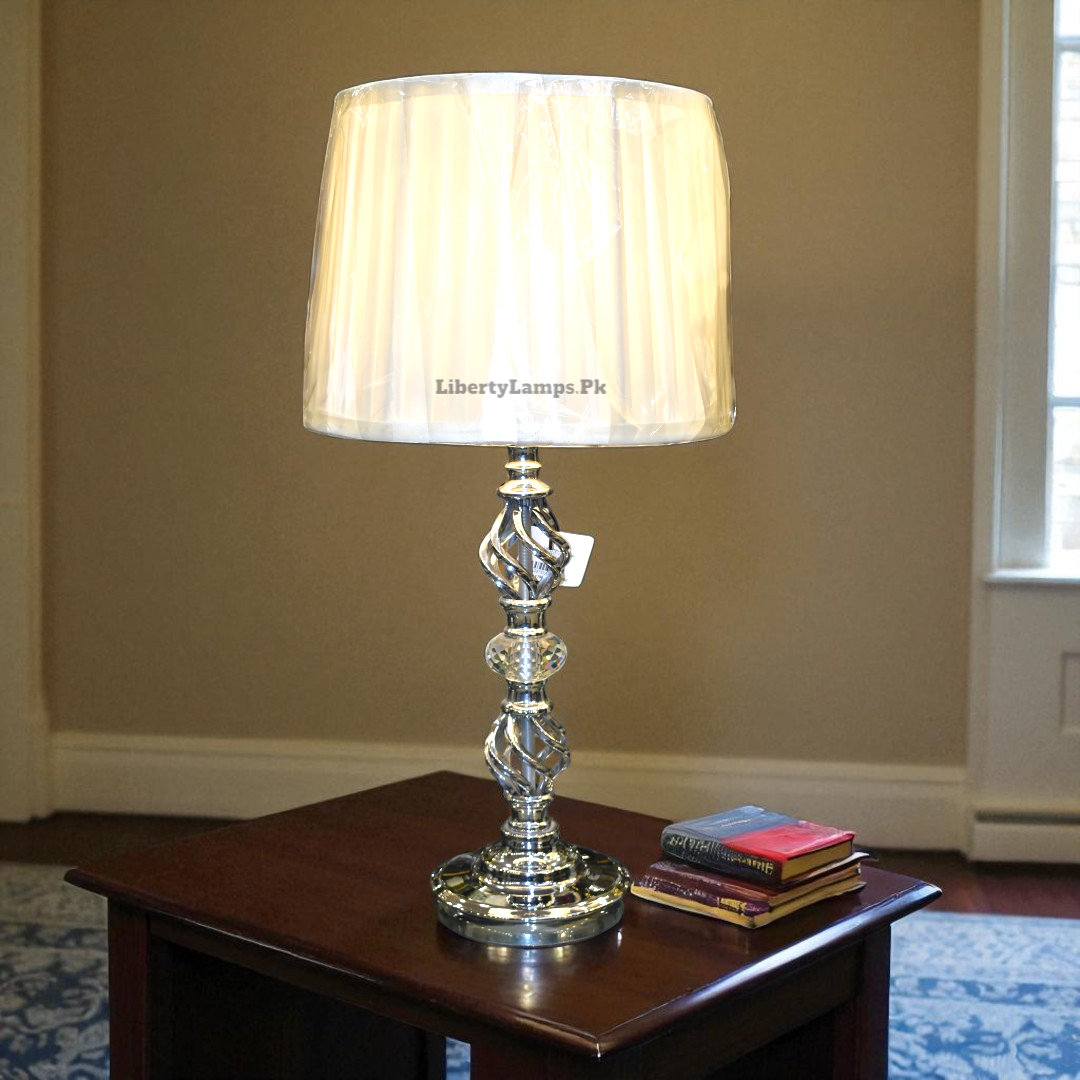 Silver Glow – Metallic Table Lamp (Pair)