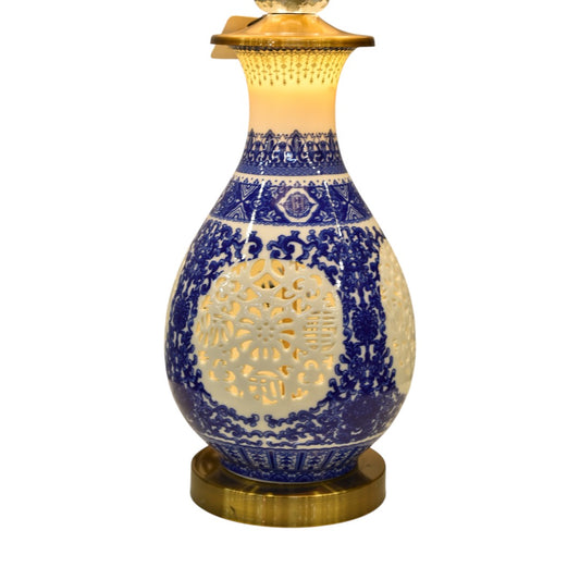 Azure Elegance – Blue Pottery Porcelain Double Light Table Lamp (Pair)