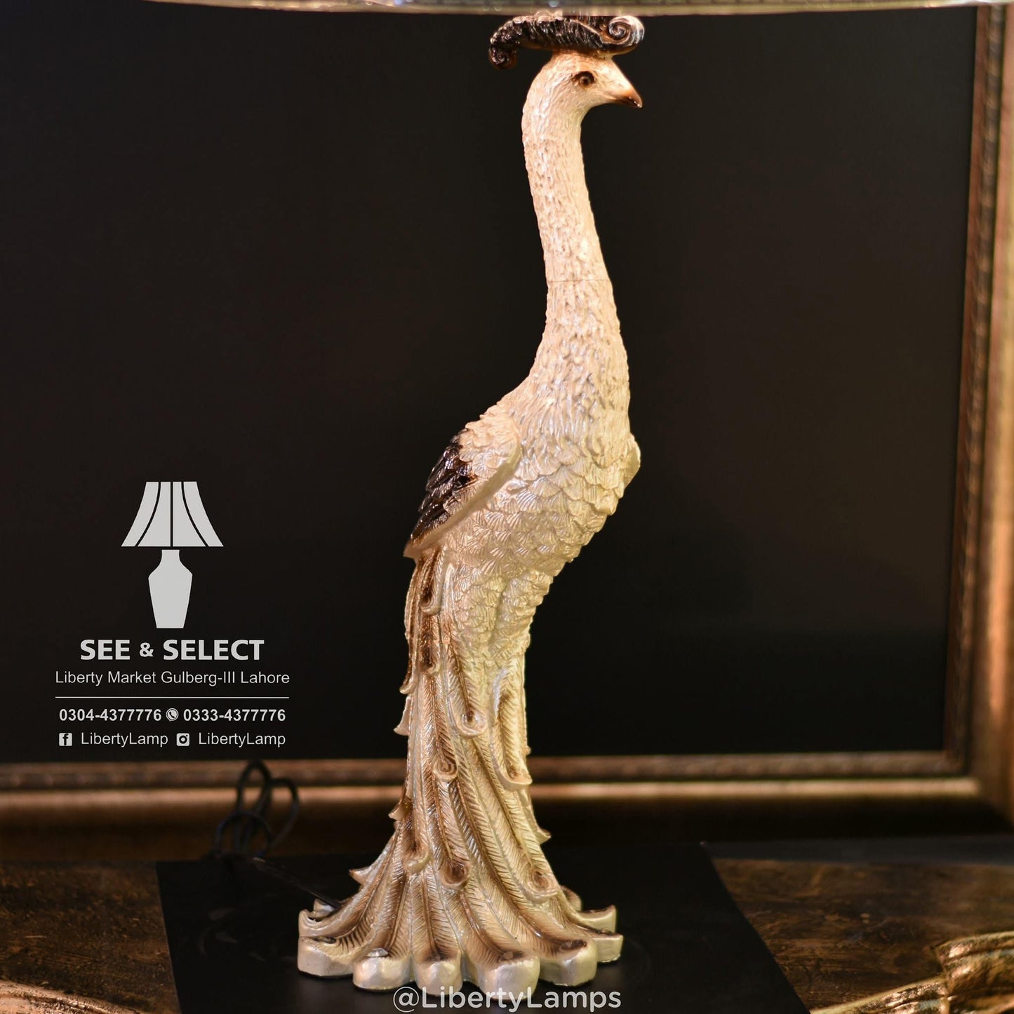 Majestic Peacock Design Resin Lamp (Pair)