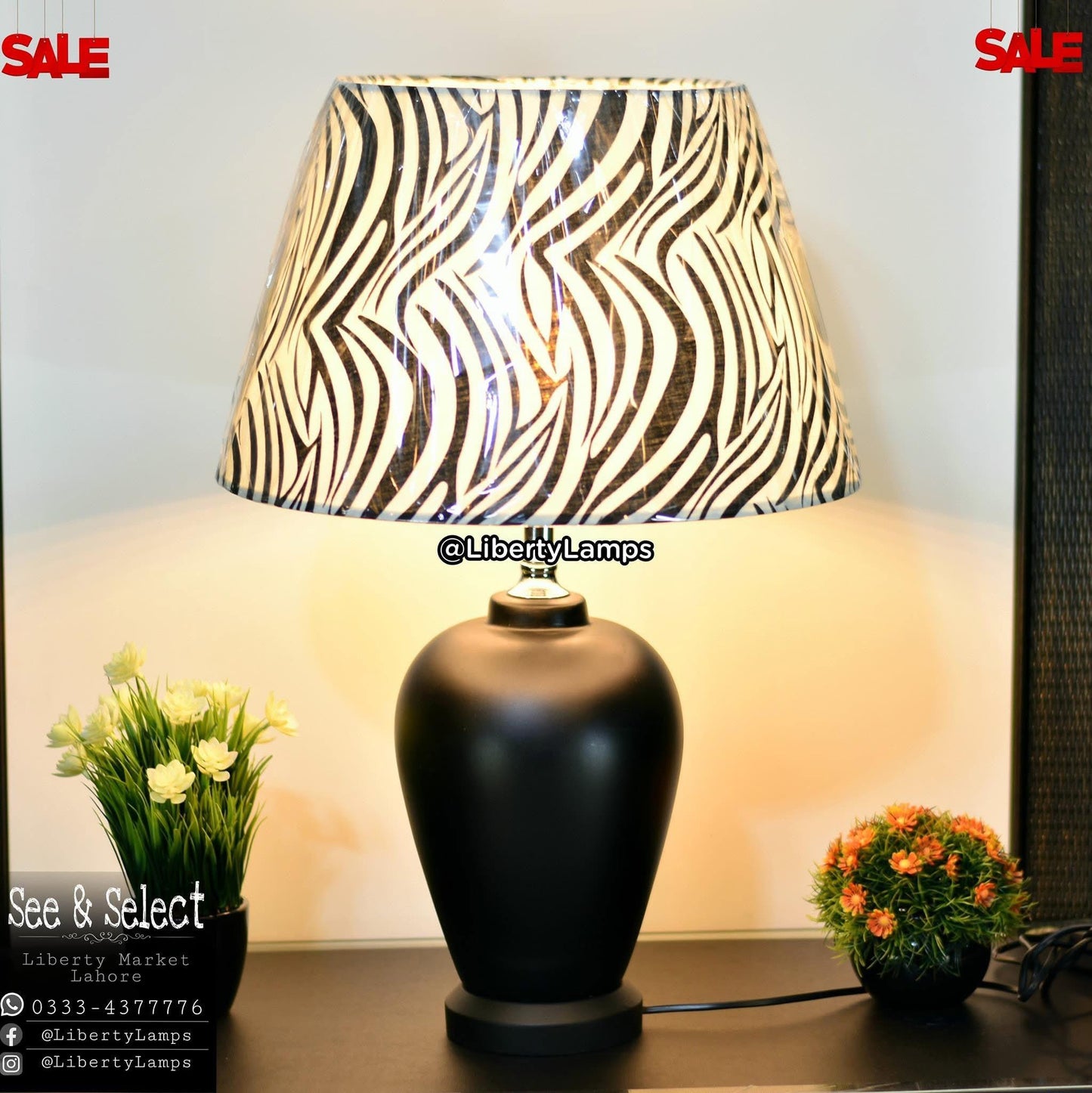 Sleek Matte Black Ceramic Lamp (Pair)