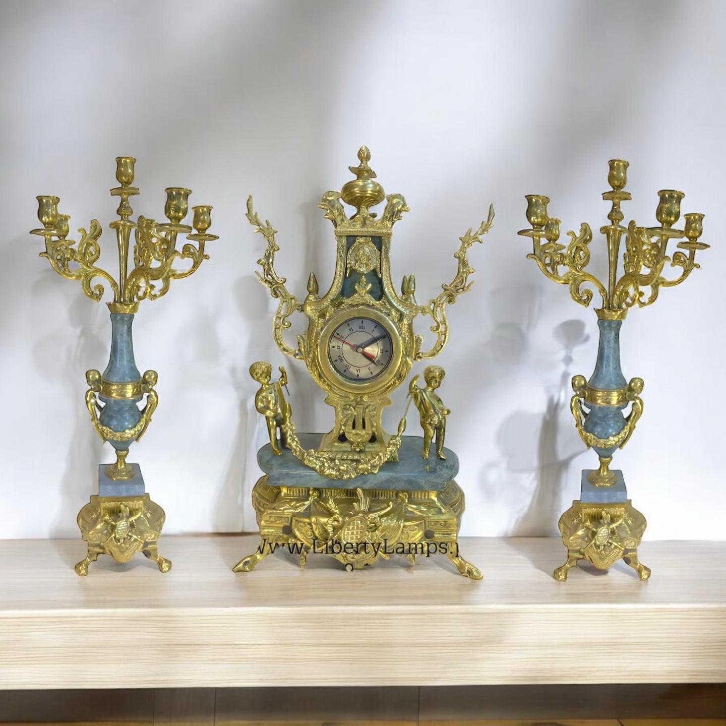 Imperial Brass & Marble Clock & Candle Set (3 Pcs) โ Made in Iran