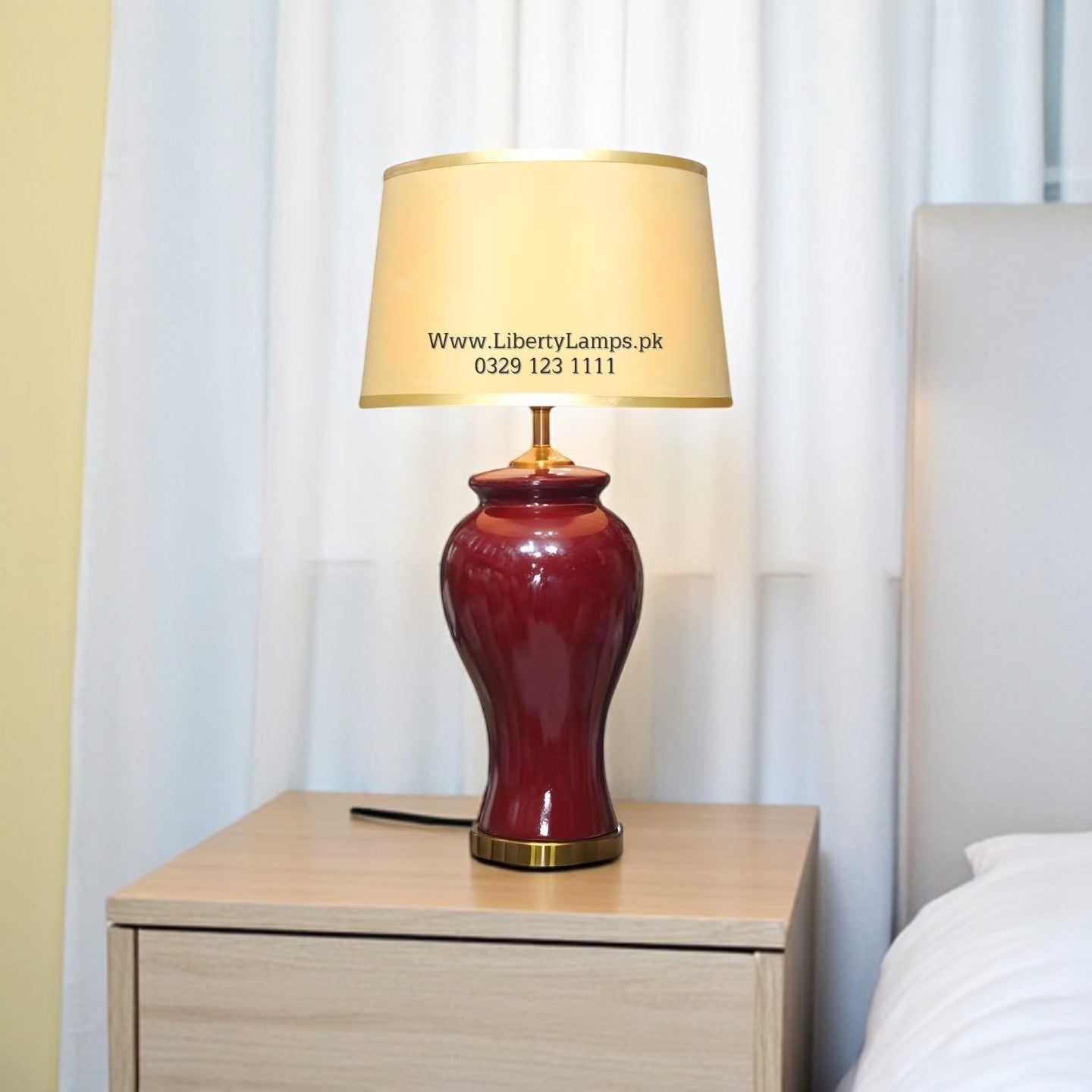 Porcelain Ceramic Mehroon Table Lamp (Pair)