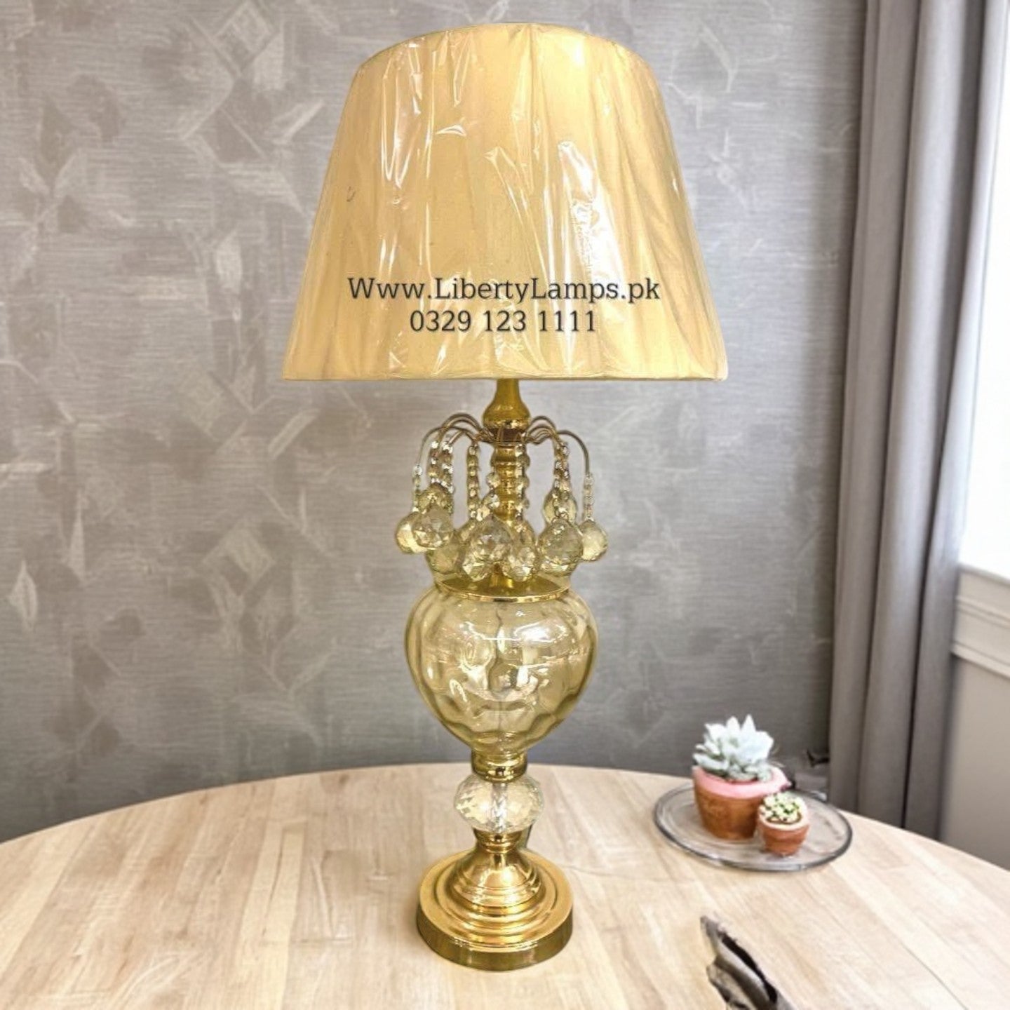 Hanging Crystals Glass Table Lamp – Elegant Drawing Room Accent (Pair)