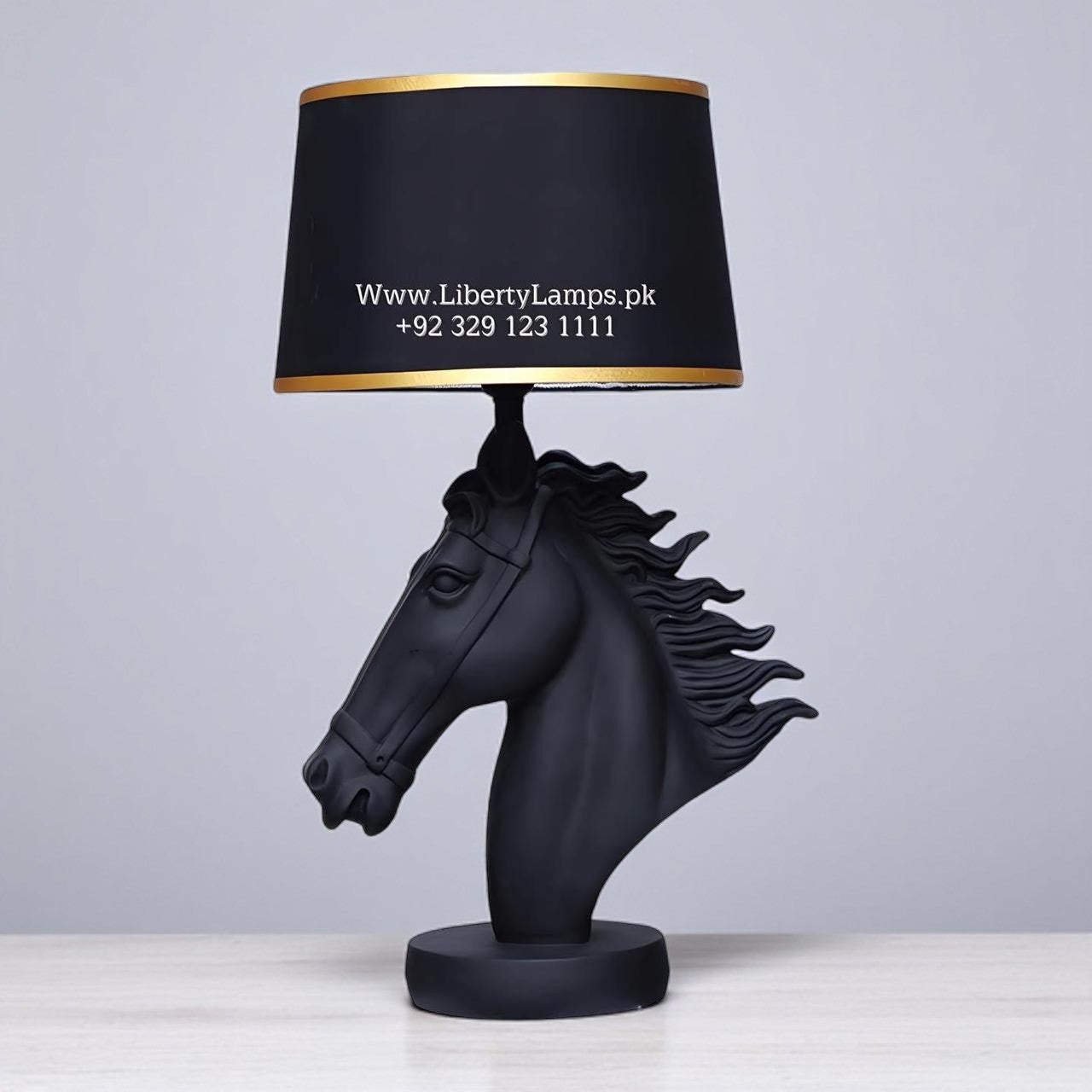 Royal Stallion Polyresin Table Lamps – Black Horse Design (Pair)