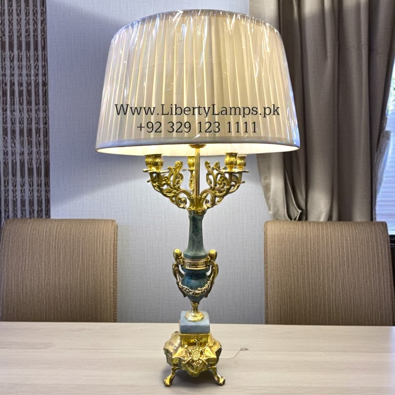 Royal Irani Brass Marble Lala Lamps (Pair)