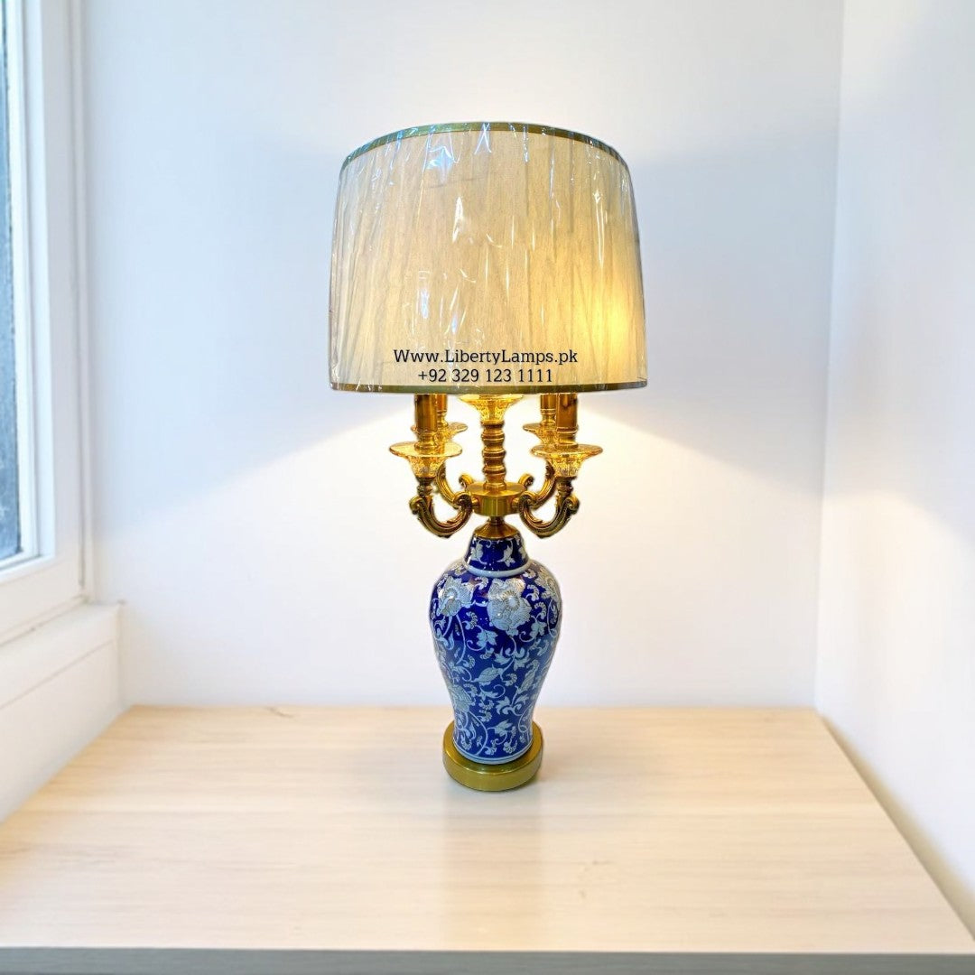 🏺 Blue Pottery Table Lamps (Pair)