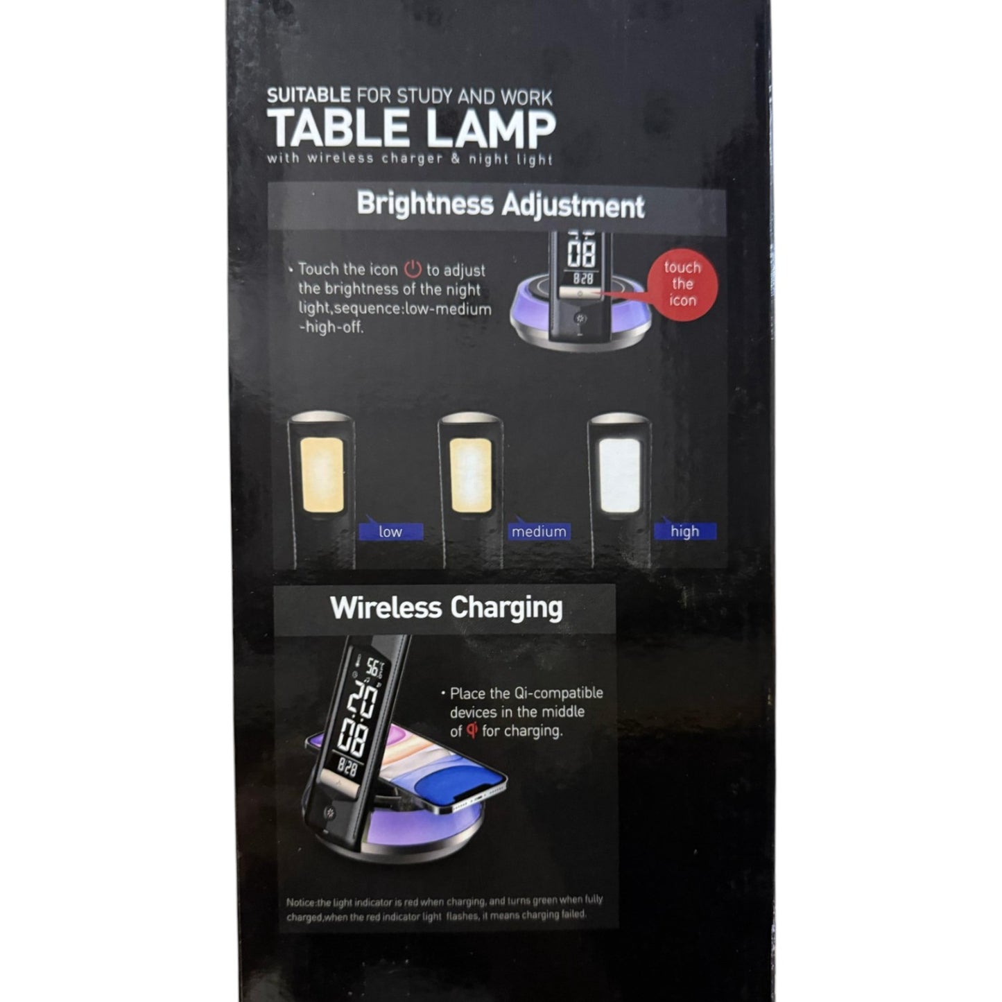 Smart Study Table Lamp Wireless Charging, RGB Light + Alarm (Single)