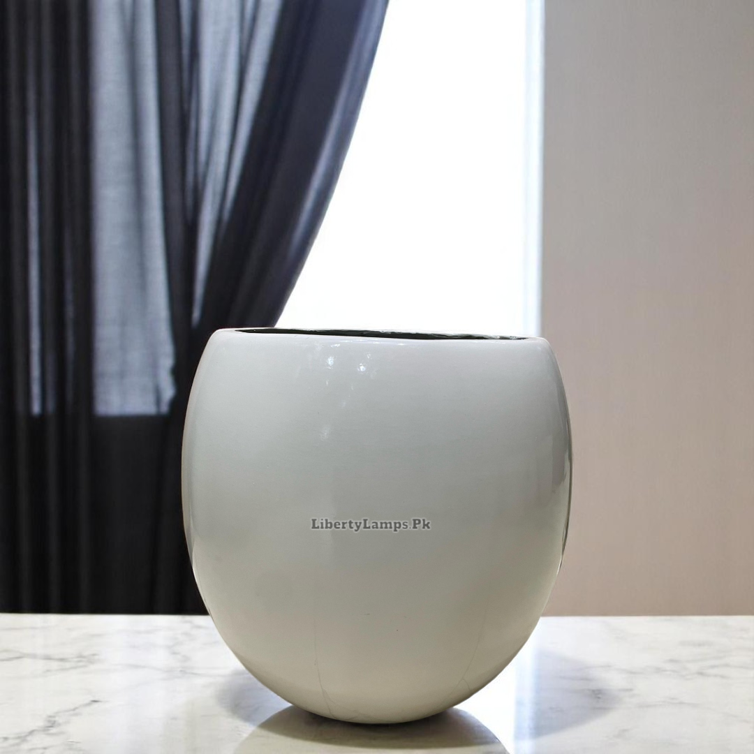 🤍 Fiber White Oval Pot – Elegant Minimalist Design (Height: 12 Inch)