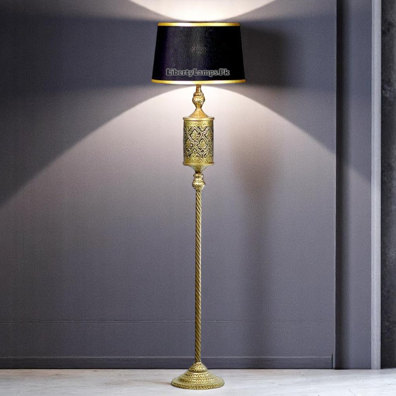 🕯️ Metal Carved Floor Lamp with Fabric Shade (Single)