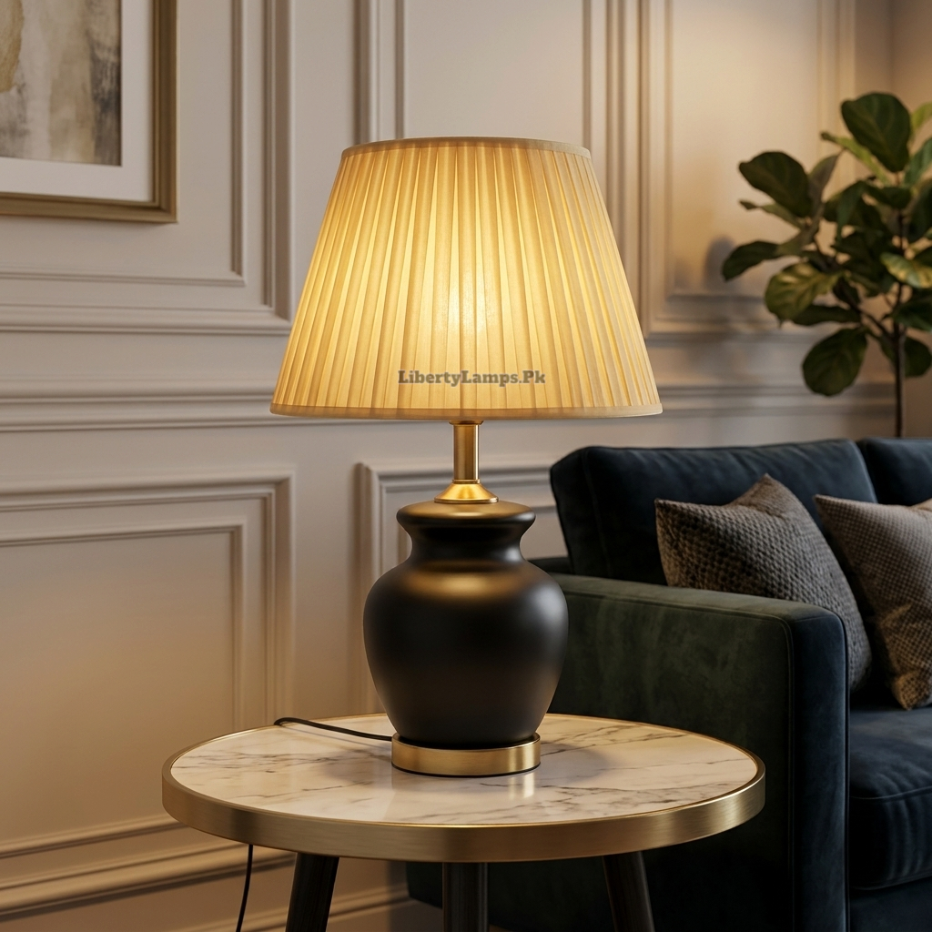 Obsidian Charm – Modern Black Ceramic Table Lamp Pair