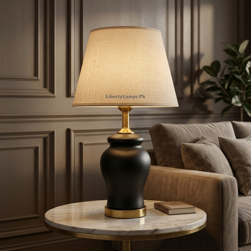 Midnight Noir – Elegant Black Ceramic Table Lamp Pair