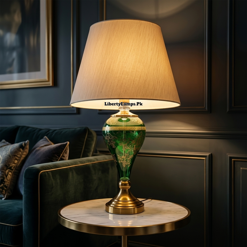 Emerald Turkish Elegance – Green Glass Table Lamp Pair
