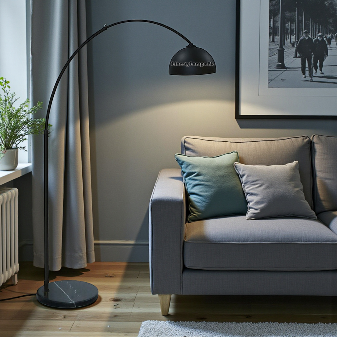 Imperial Curve – Metal Arch Floor Lamp with Marble Base (Single)