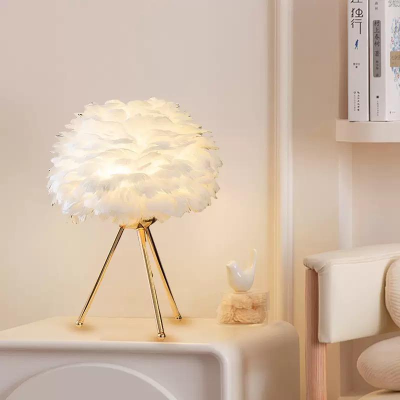 Feather Elegance – Imported Tripod Table Lamp Pair