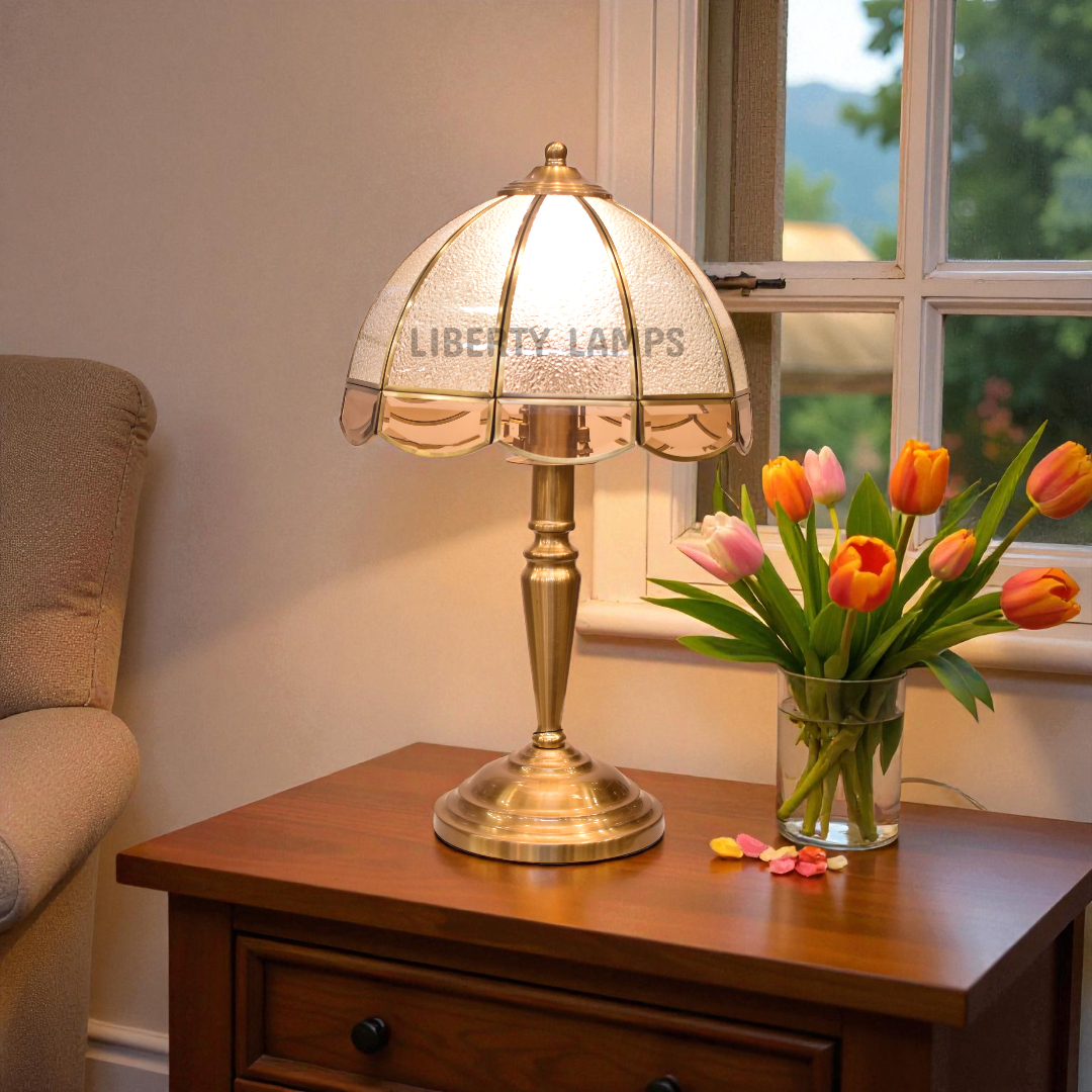 Elegant Metal Table Lamp with Glass Shade (Pair)