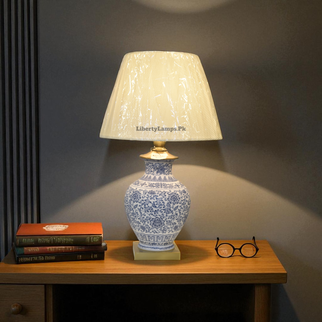 Azure Elegance Blue Pottery Ceramic Table Lamp (Pair)