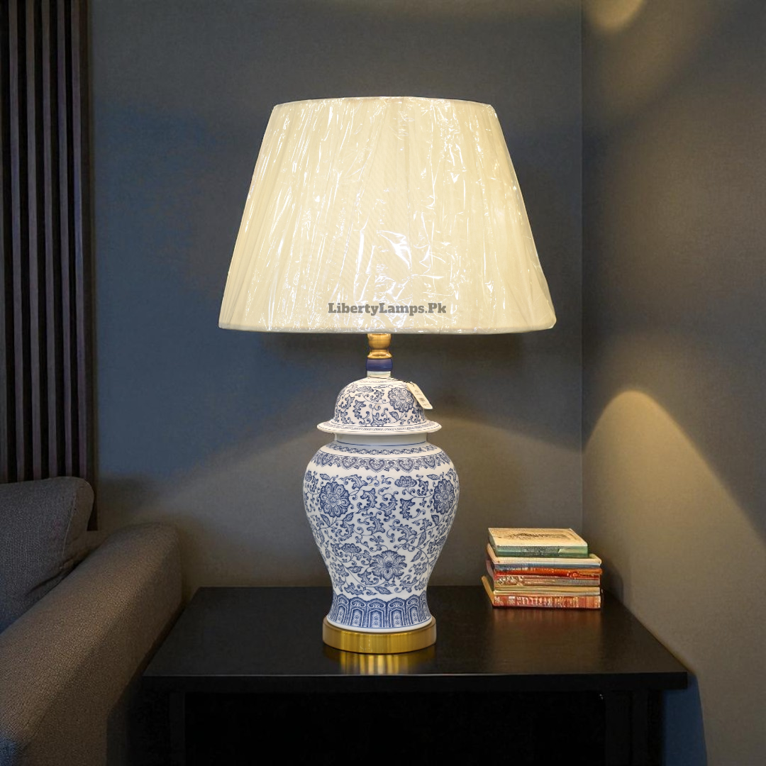 Royal Indigo Blue Pottery Ceramic Table Lamp (Pair)