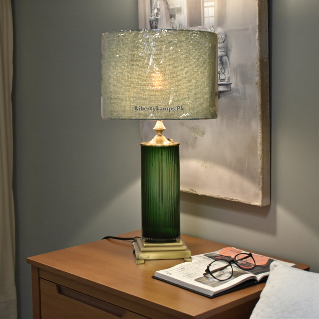 Emerald Gleam Green Cutting Glass Table Lamp (Pair)