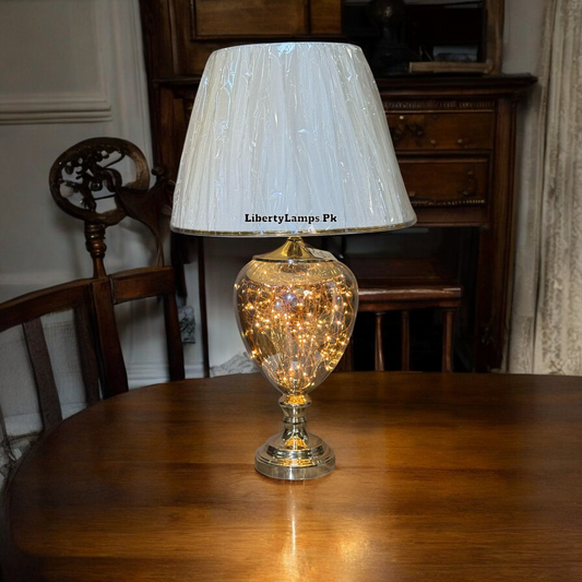 Opulent Glass & Metal Table Lamp with Radiant Fairy Lights (Pair)
