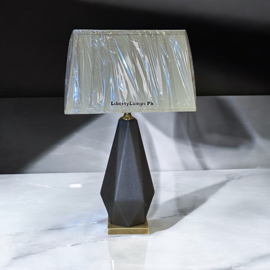 Sleek Laser Gray Glass Table Lamp (Pair)