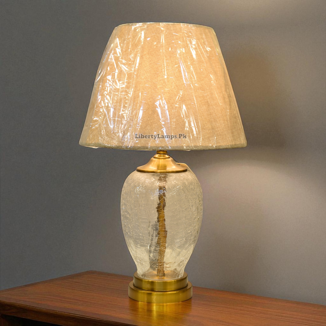 Amber Glow Crackled Glass Table Lamp (Pair)